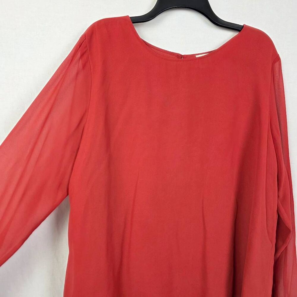 Anne Klein Sheer Blouse Coral XL Tie Sleeve - Picture 4 of 9